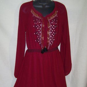 Altuzarra Dress Boho Cottagecore Sequins 10 Red